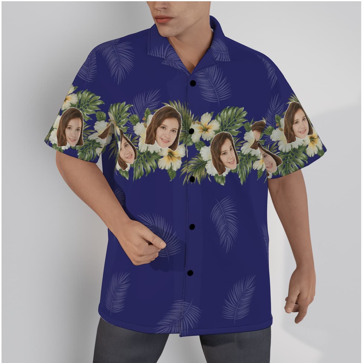 Blue Hibiscus Hawaiian Shirt With Custom Face (1)
