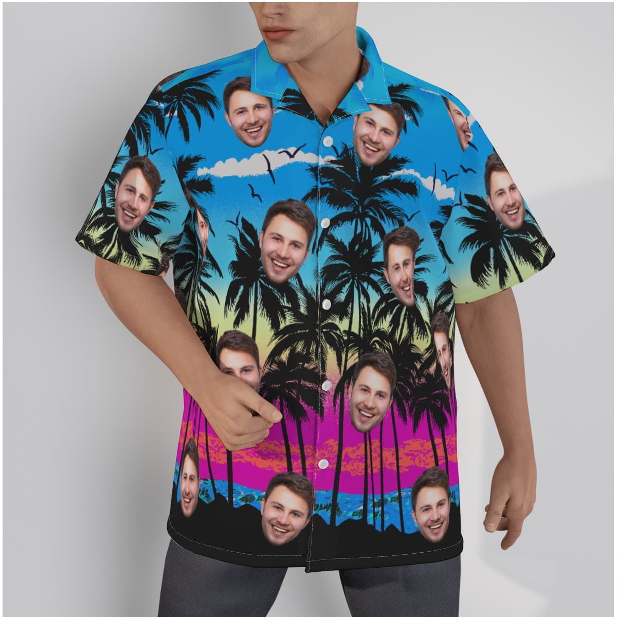 Blue Men's Hawaiian Shirt With Custom Face (1)