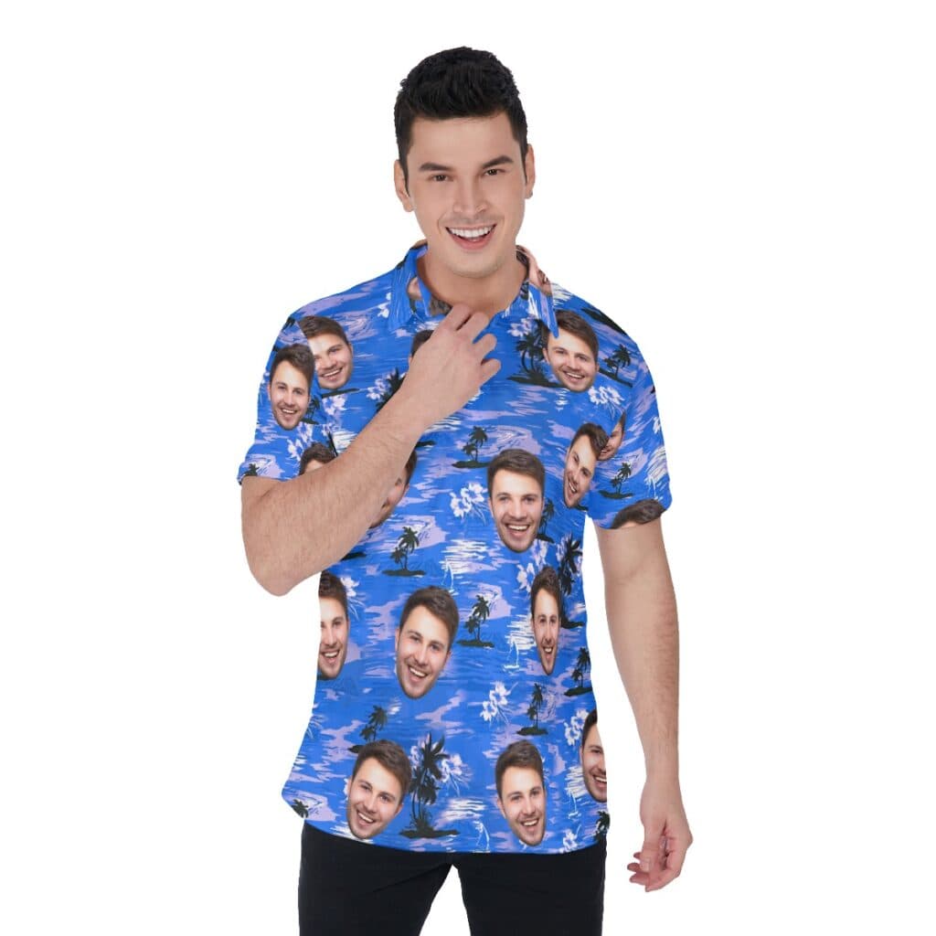 Blue Men's Polo Shirt With Custom Face (1)