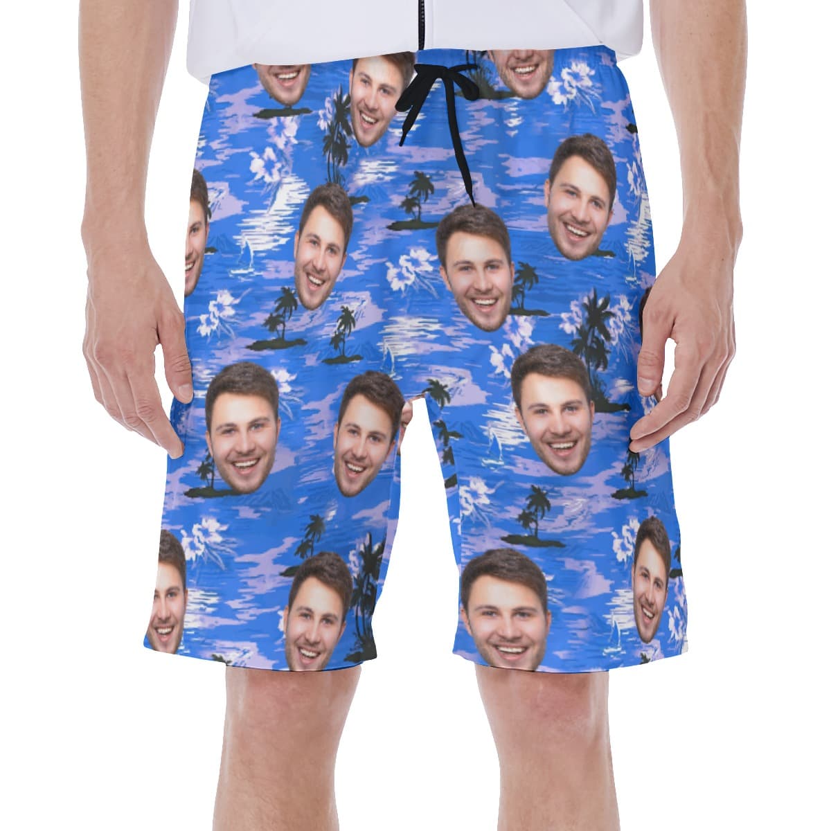 Blue Men’s Swim Trunks With Custom Face (1)