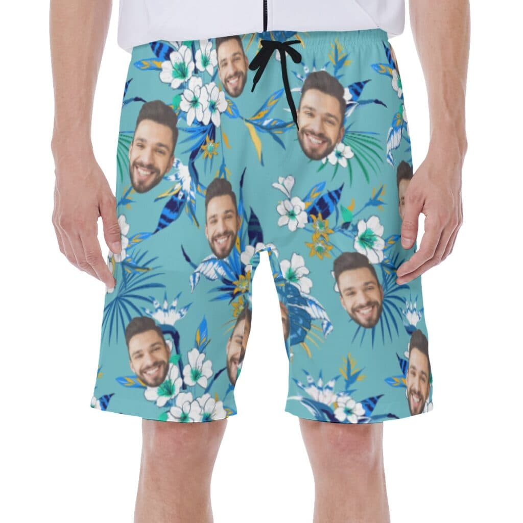 Blue Men's Swim Trunks With Multi Custom Face (1)