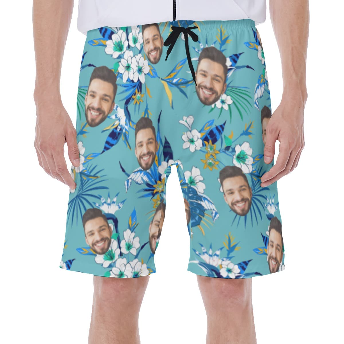 Blue Men's Swim Trunks With Multi Custom Face (1)