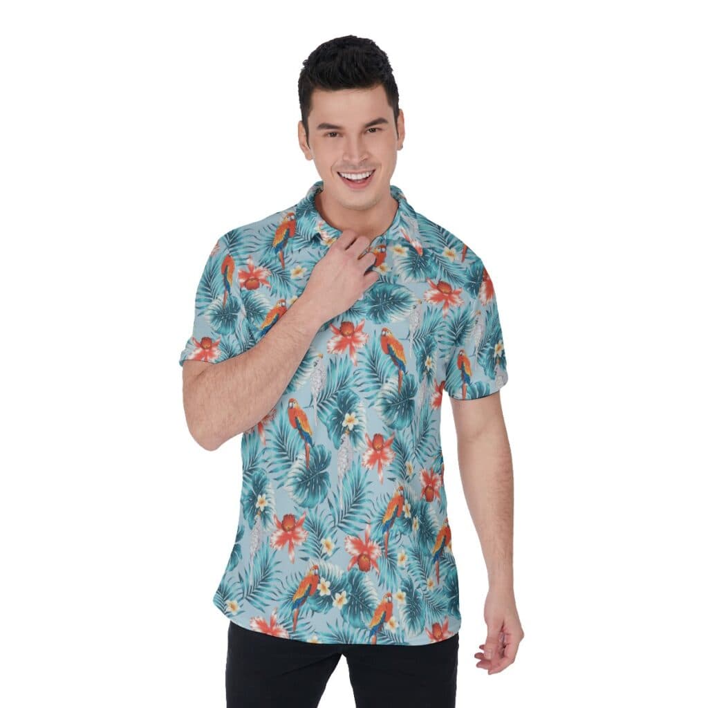Blue Parrot Hawaiian Golf Shirt For Men (1)