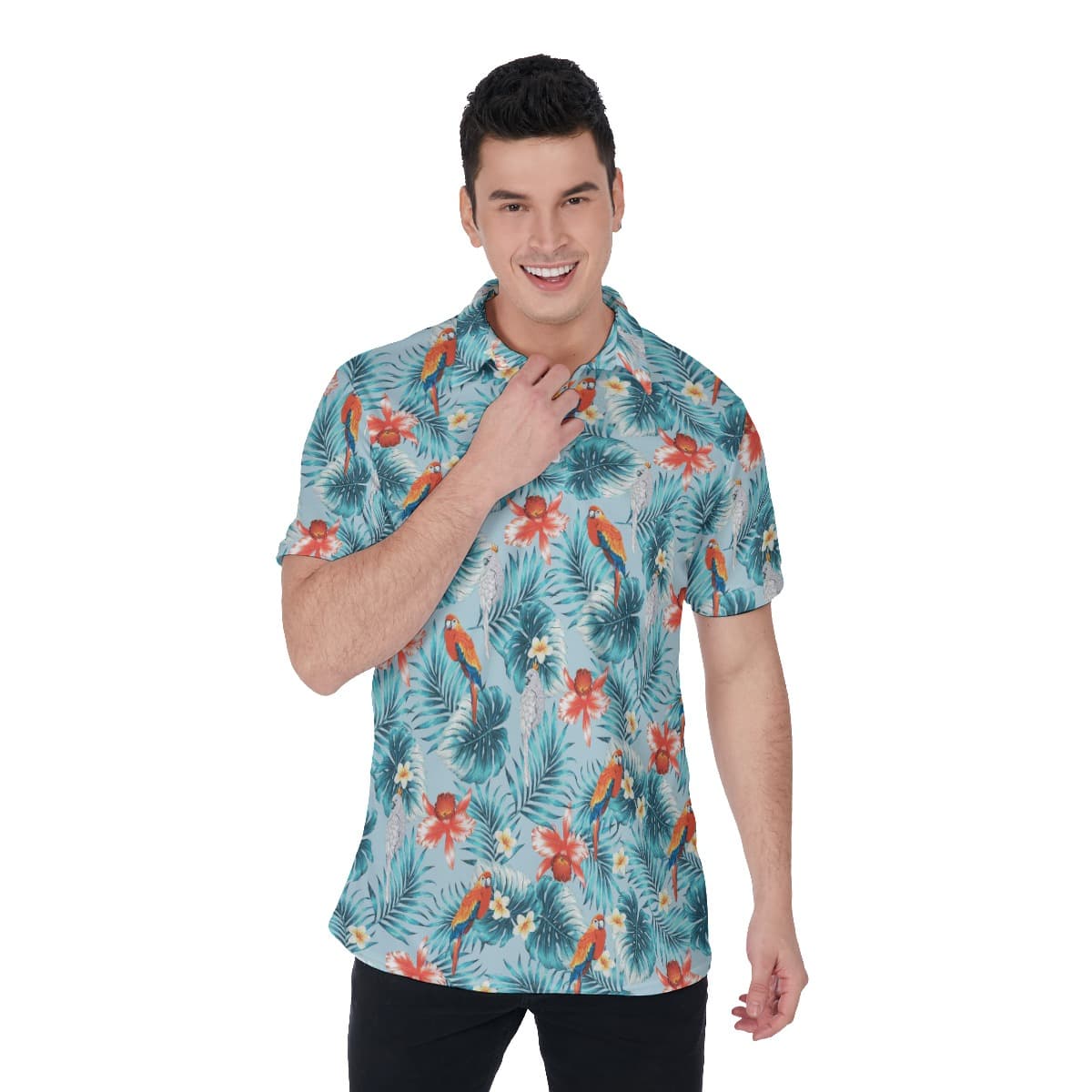 Blue Parrot Hawaiian Golf Shirt For Men (1)