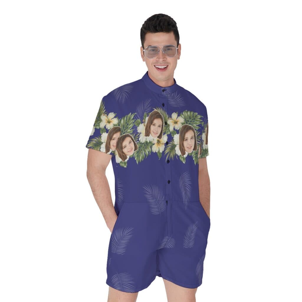 Blue Tropical Men's Hawaiian Romper With Custom Face (1)