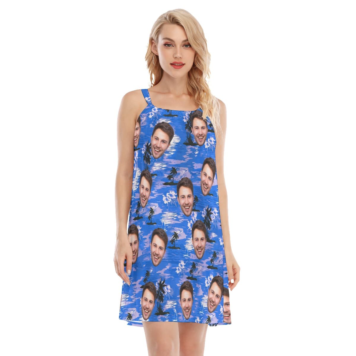 Blue Women's Cami Dress With Custom Face (4)