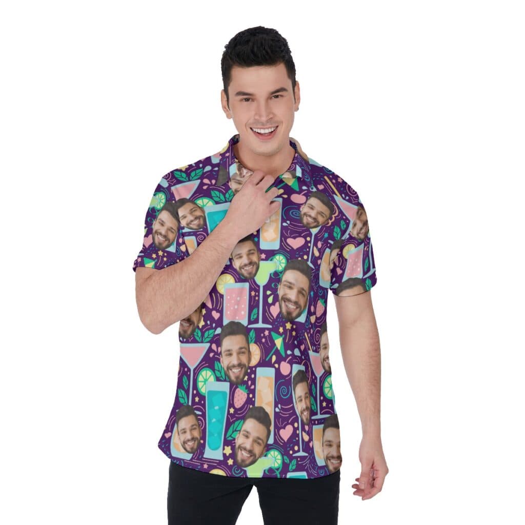 Cocktail Men's Collared Shirt With Custom Face (1)
