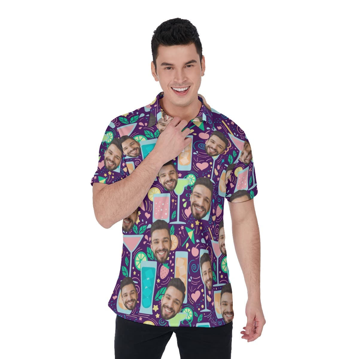 Cocktail Men's Collared Shirt With Custom Face (1)