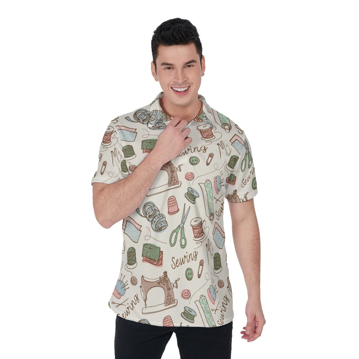 Colored Sewing Set Hawaiian Polo Shirt For Men (1)