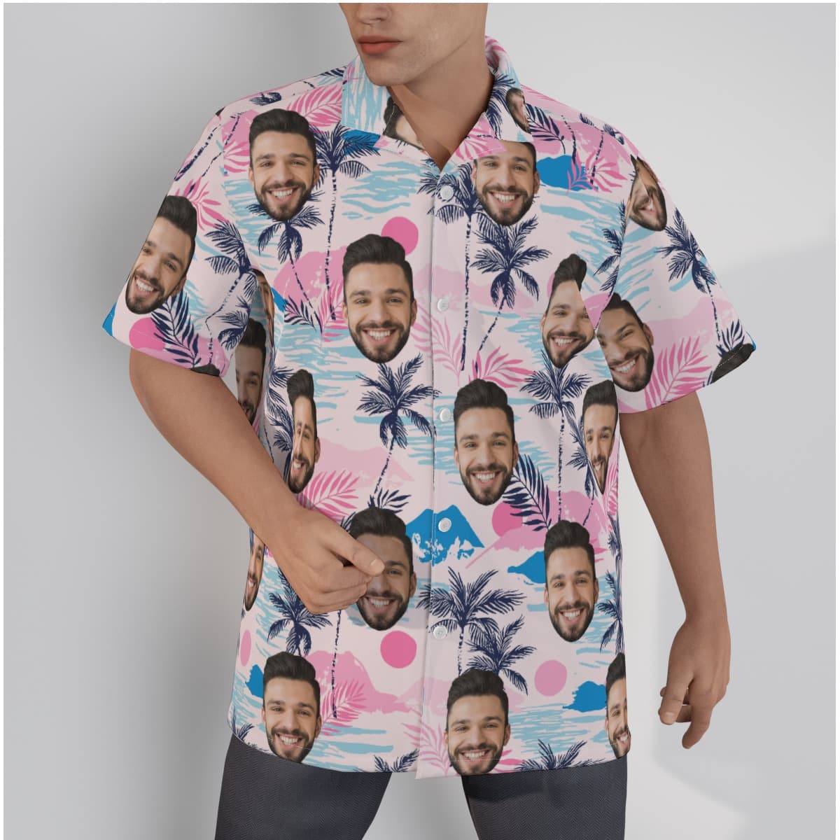 Colorful Custom Face Hawaiian Shirt With Palm Tree Print (1)