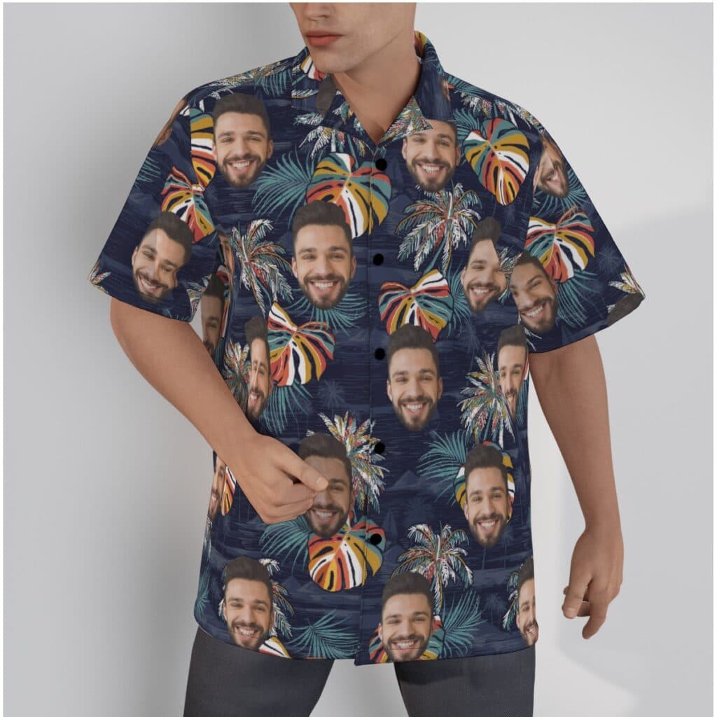 Colorful Palm Tree Custom Face Hawaiian Shirt (1)