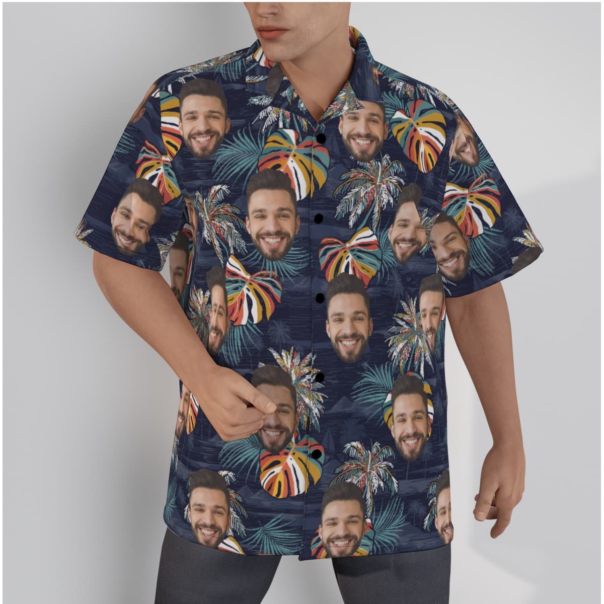 Colorful Palm Tree Custom Face Hawaiian Shirt (1)