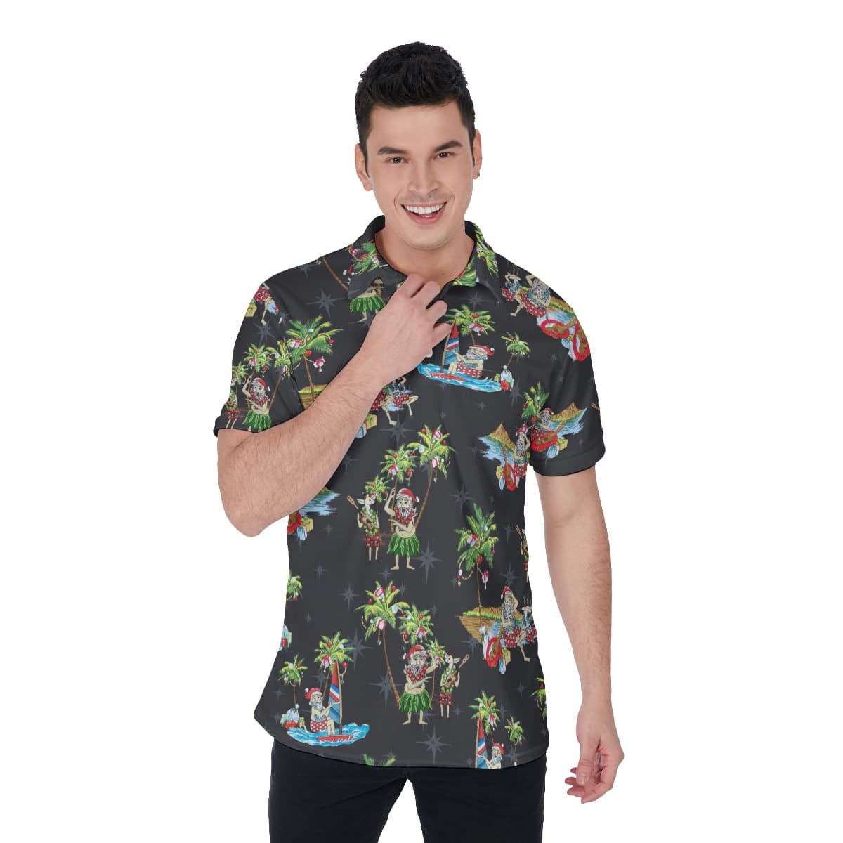 Cool Beach Santa Claus Hawaiian Polo Shirt For Men (1)
