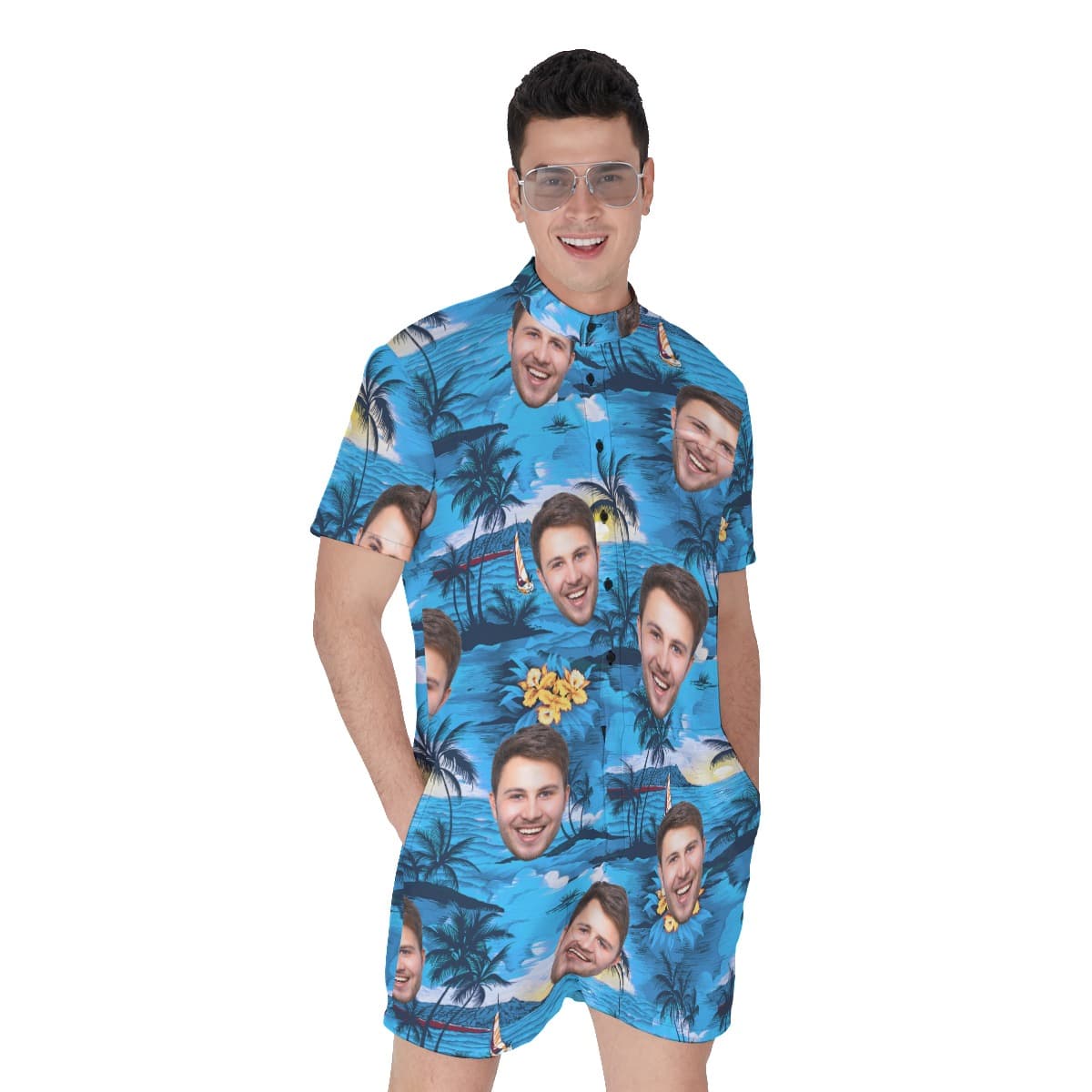 Cool Beach Themed Men's Romper With Multi Face (1)