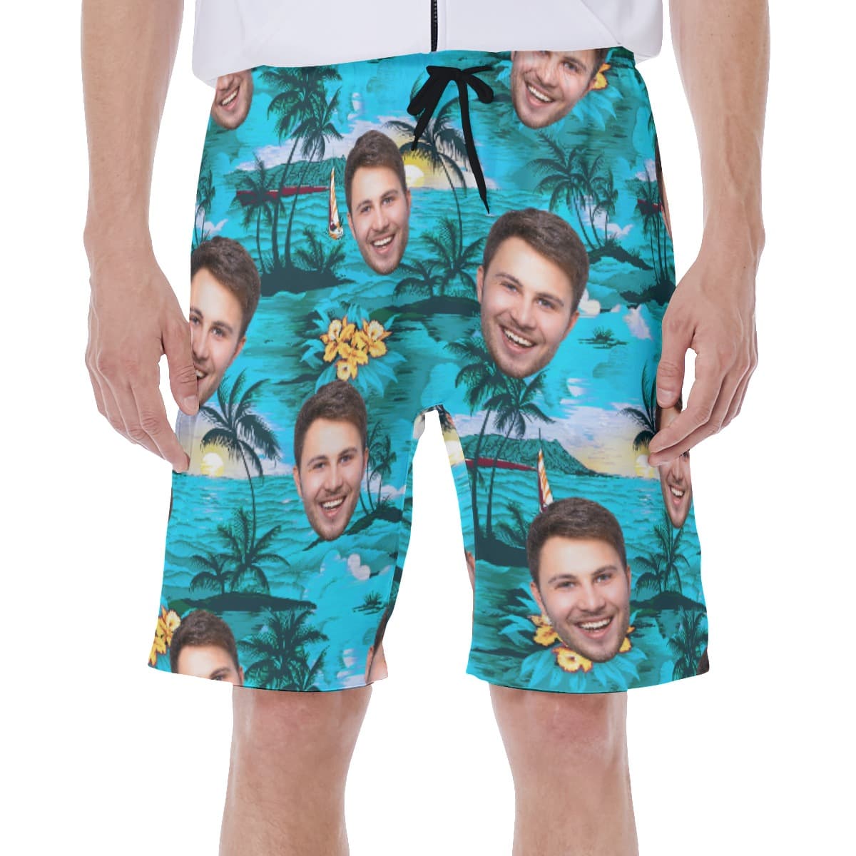 Cool Beach Themed Men's Shorts With Custom Face (1)