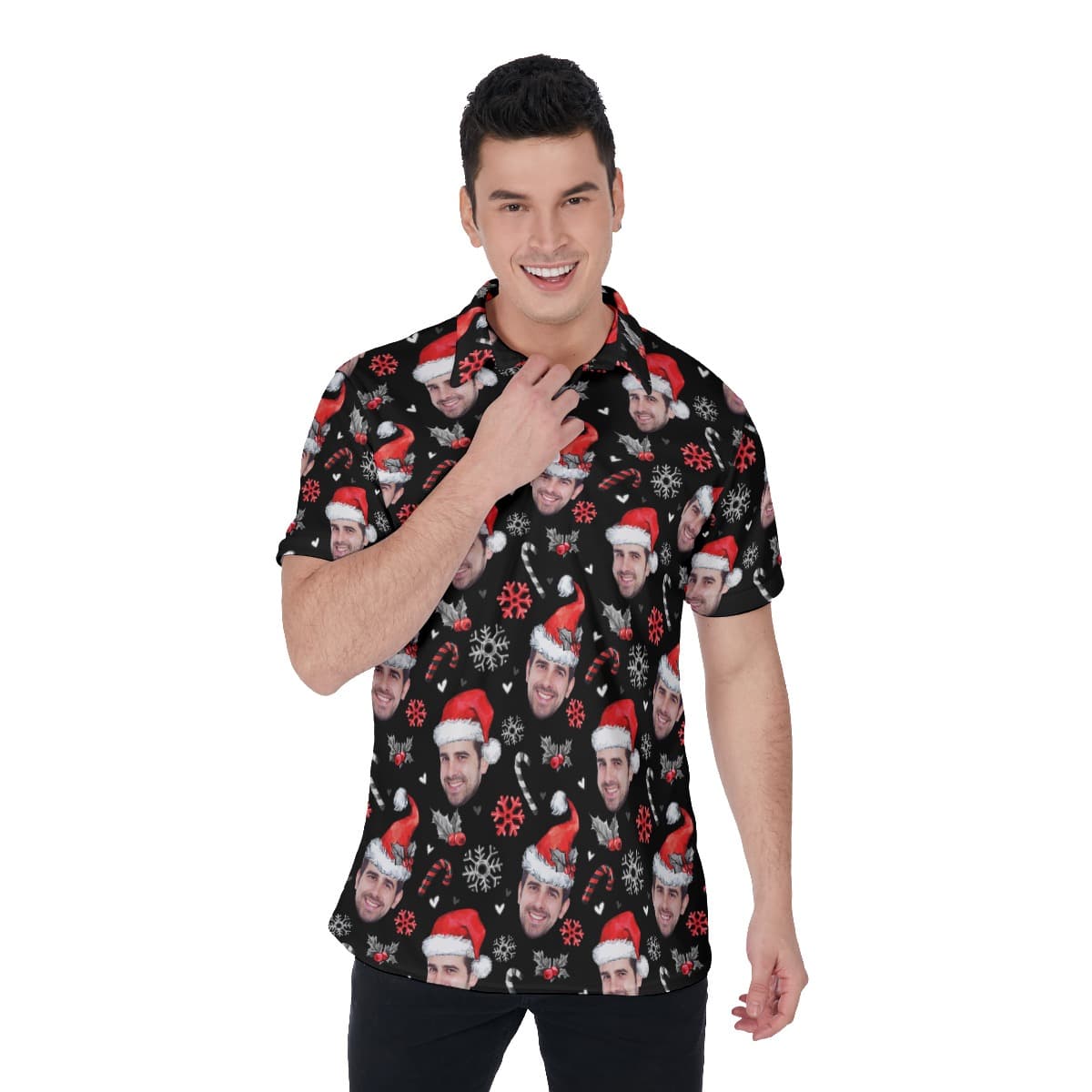 Cool Black Custom Christmas Polo Hawaiian Shirt For Men (1)