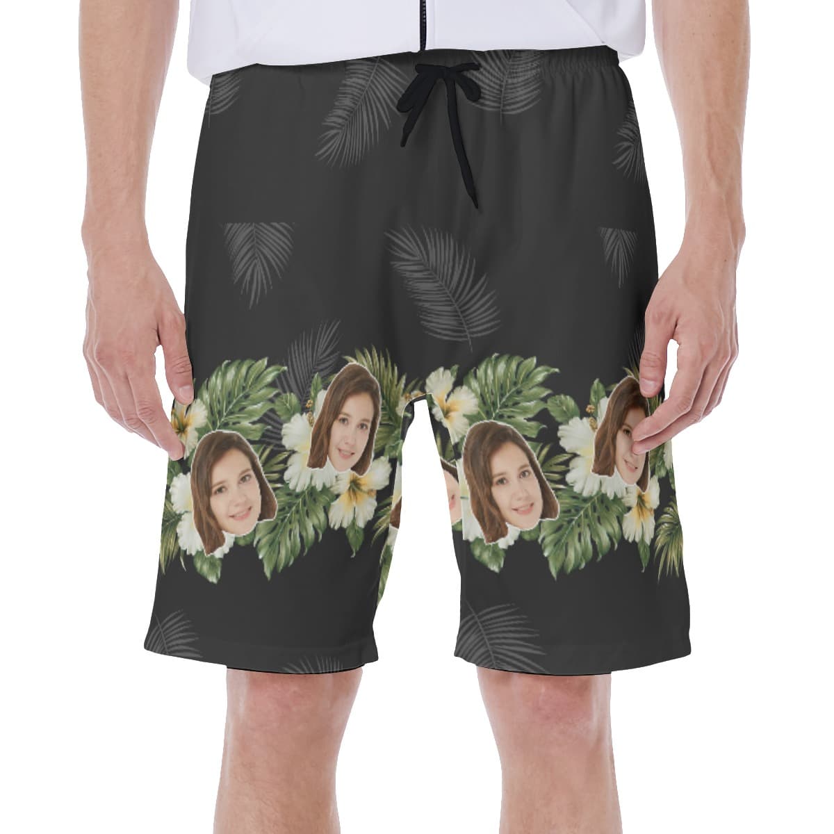 Cool Black Custom Face Men's Hawaiian Shorts (1)