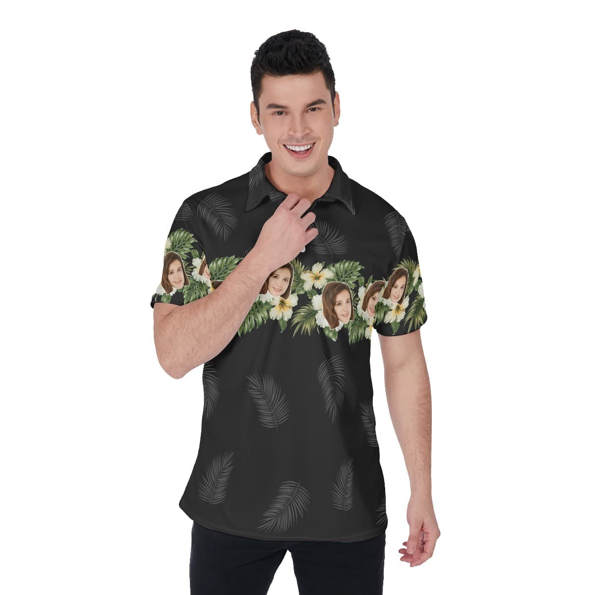 Cool Black Custom Face Men's Polo Shirt (3)