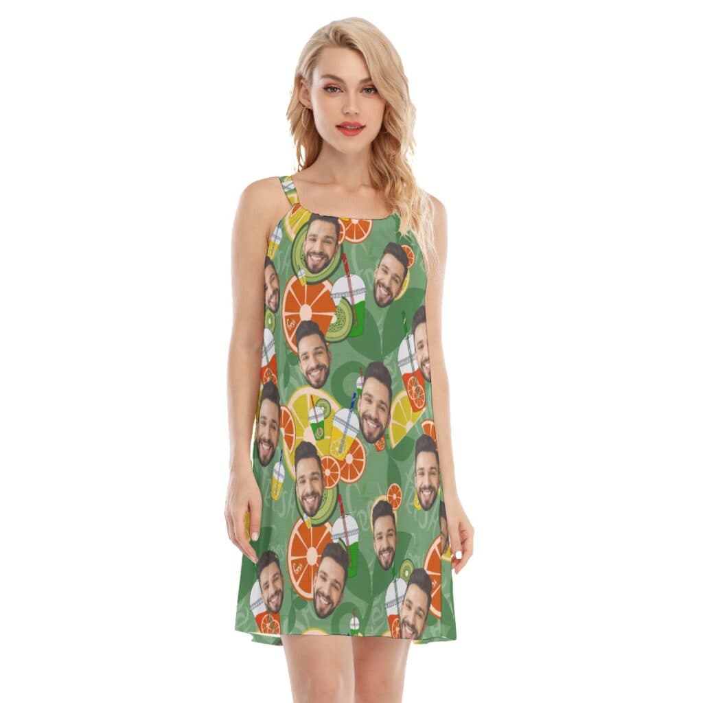 Cool Custom Face Fruit Drinking Women Dress (1)