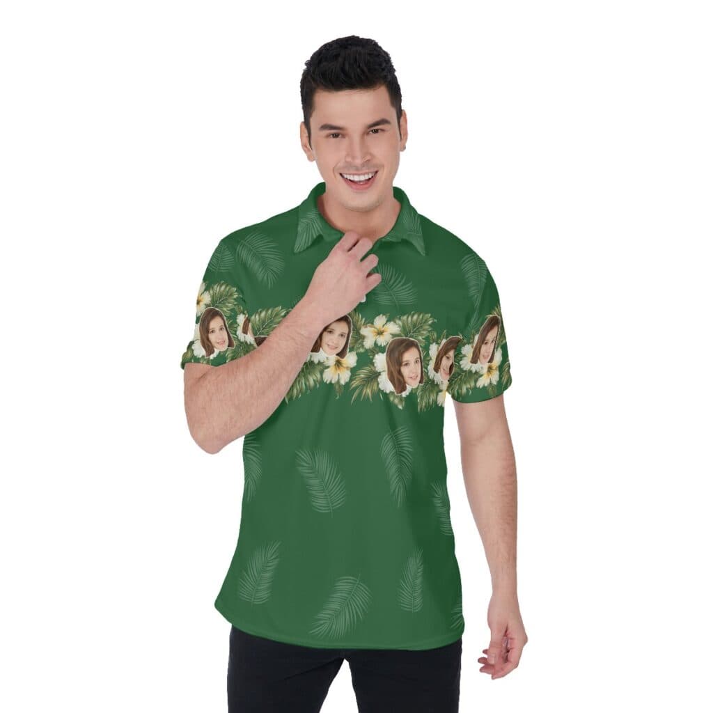 Cool Custom Face Green Collar Polo Shirt (1)
