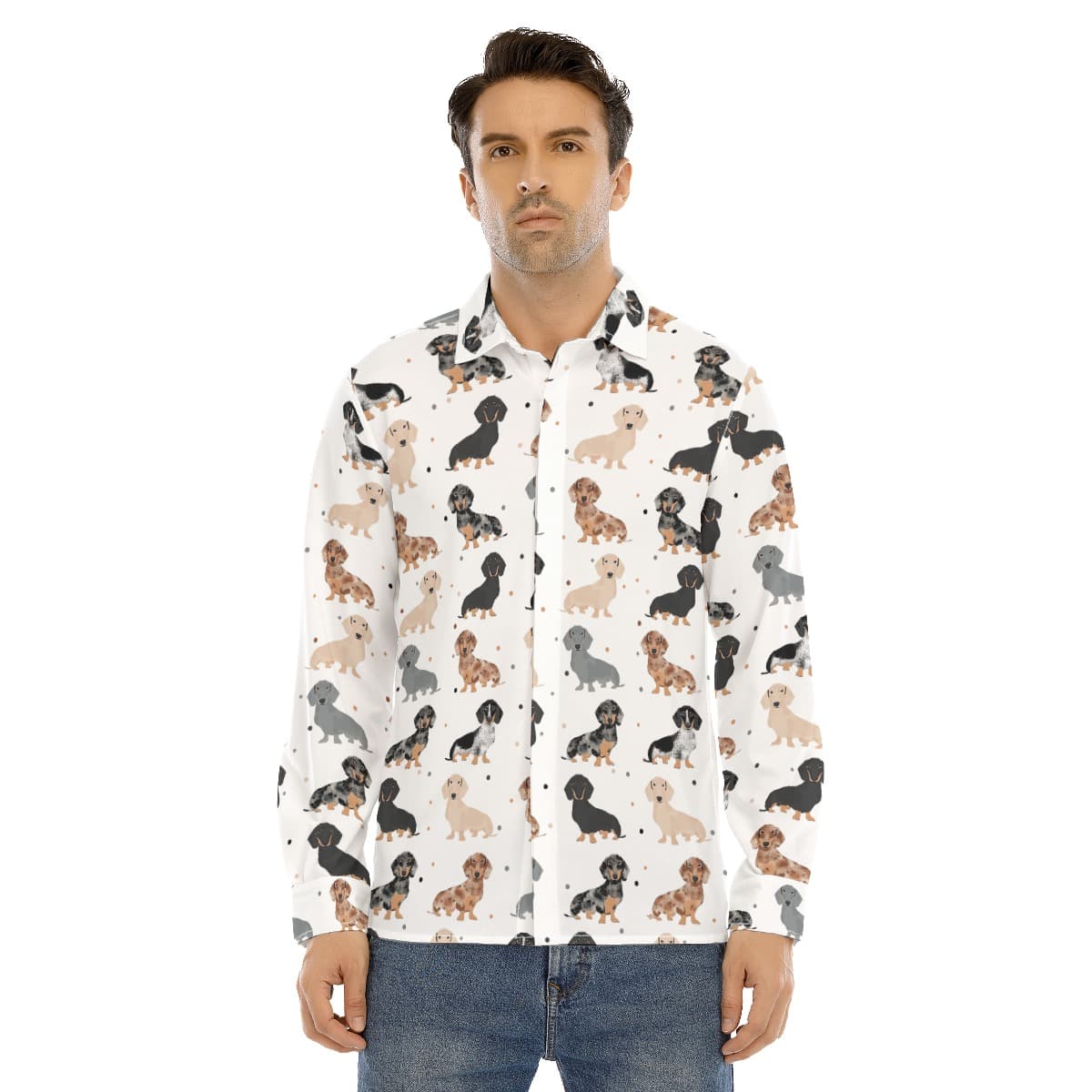 Cool Dachshund Long Sleeve Hawaiian Shirt For Men (1)