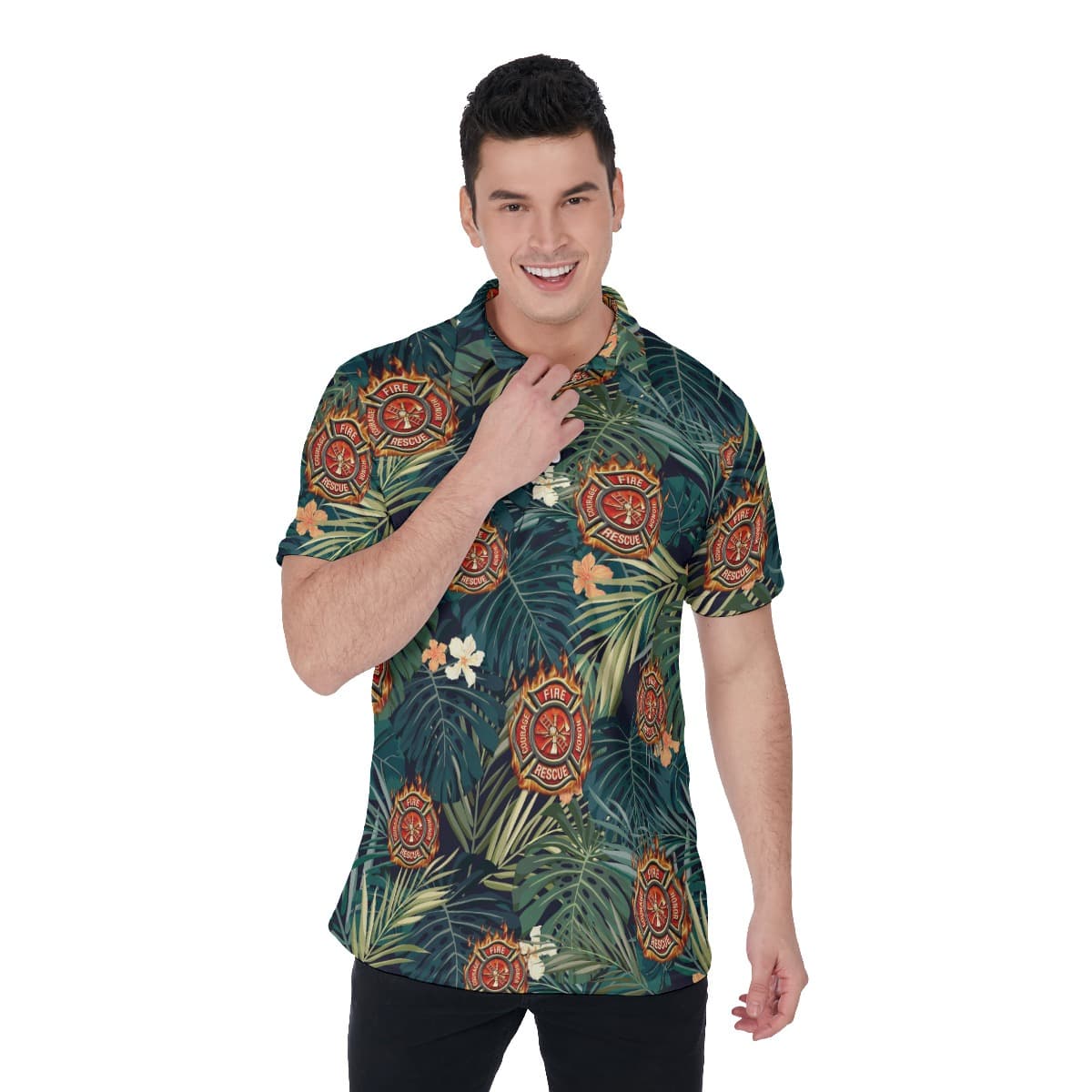 Cool Firefighter Polo Hawaiian Shirt For Men (1)