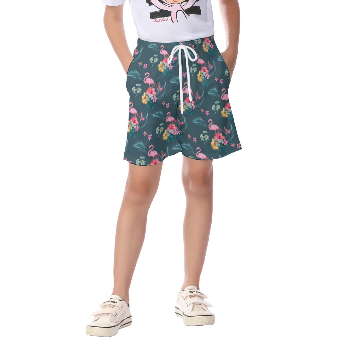 Cool Flamingo Blue Hawaiian Beach Shorts For Kids (1)