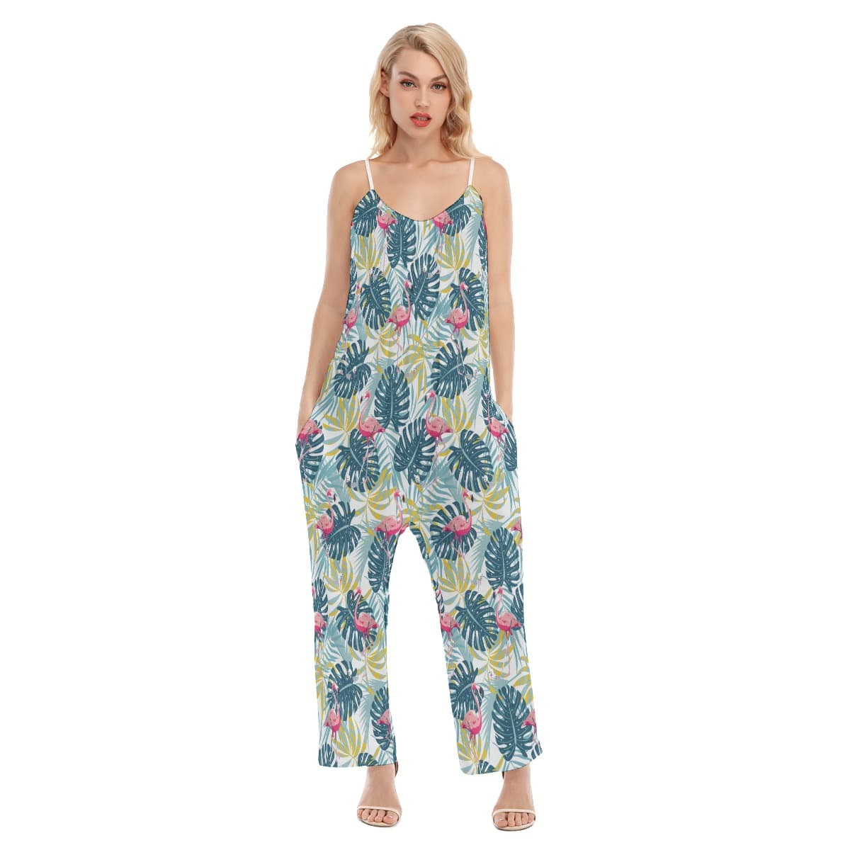 Cool Flamingo Tropical Aloha Cami Loose Jumpsuit For Women