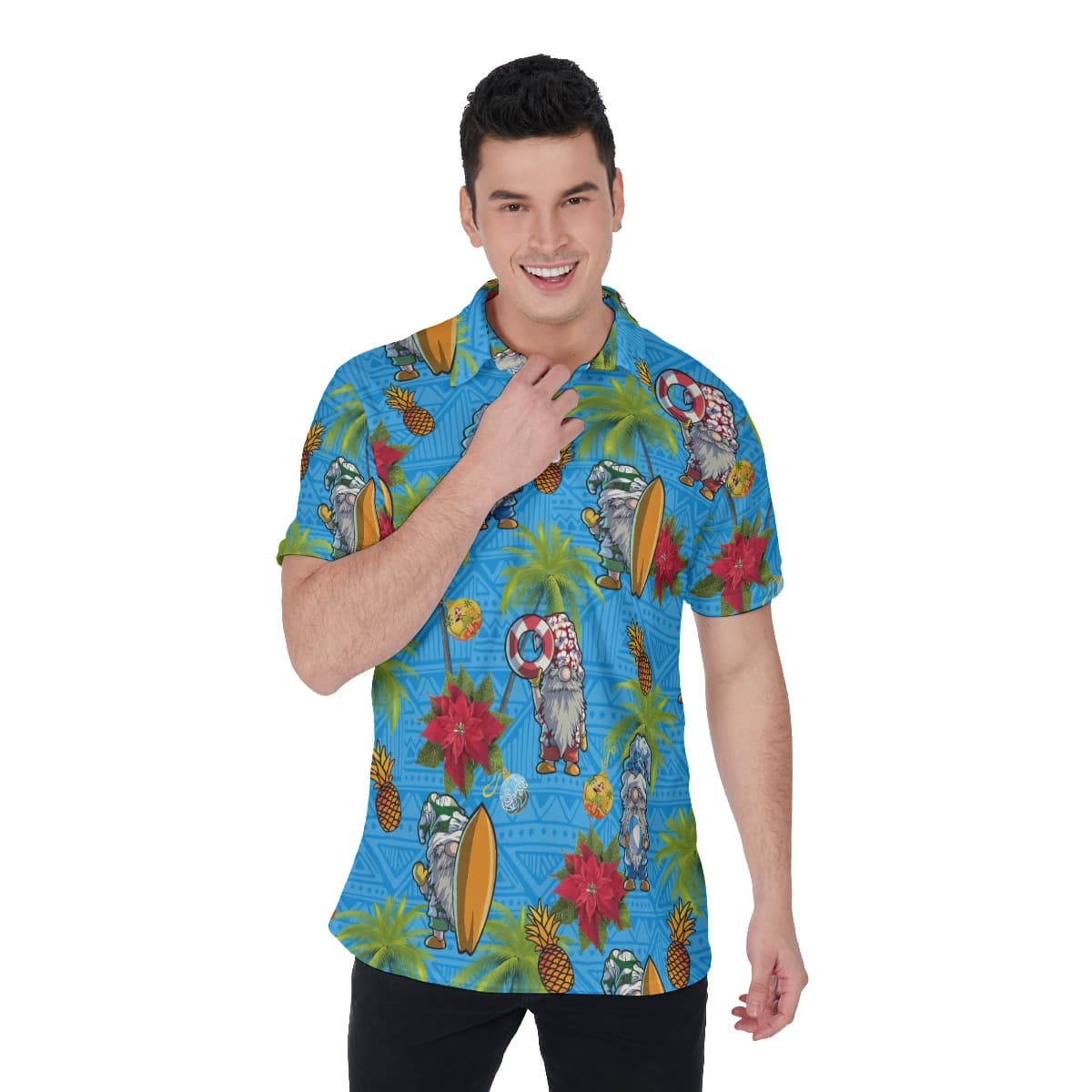 Cool Gnome Christmas Hawaiian Polo Shirt For Men (1)