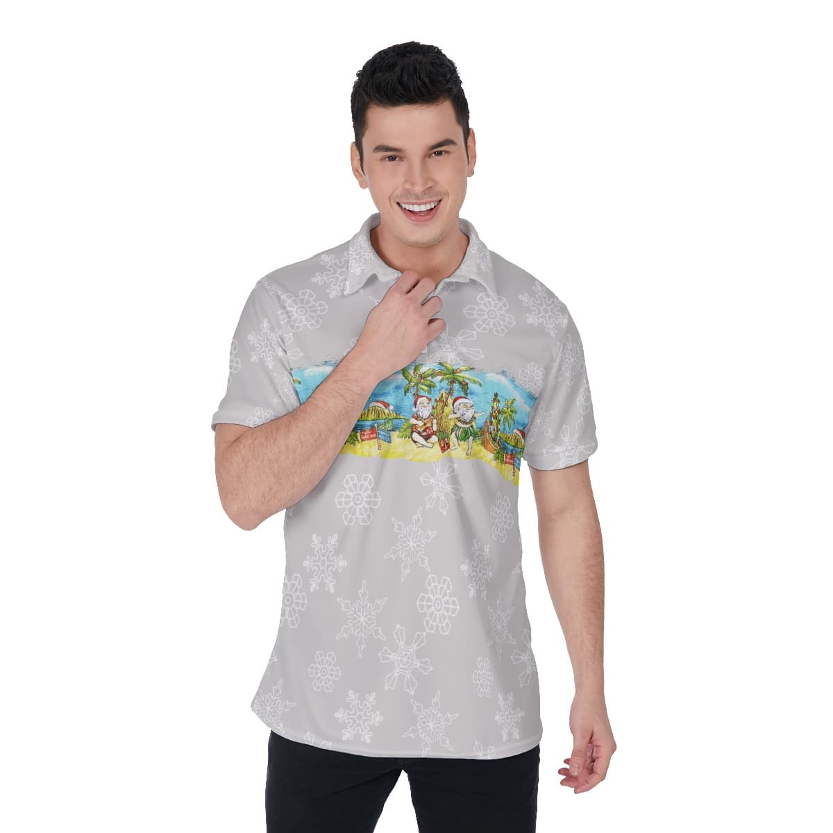 Cool Santa Mele Kalikamaka Hawaiian Polo Shirt For Men (1)
