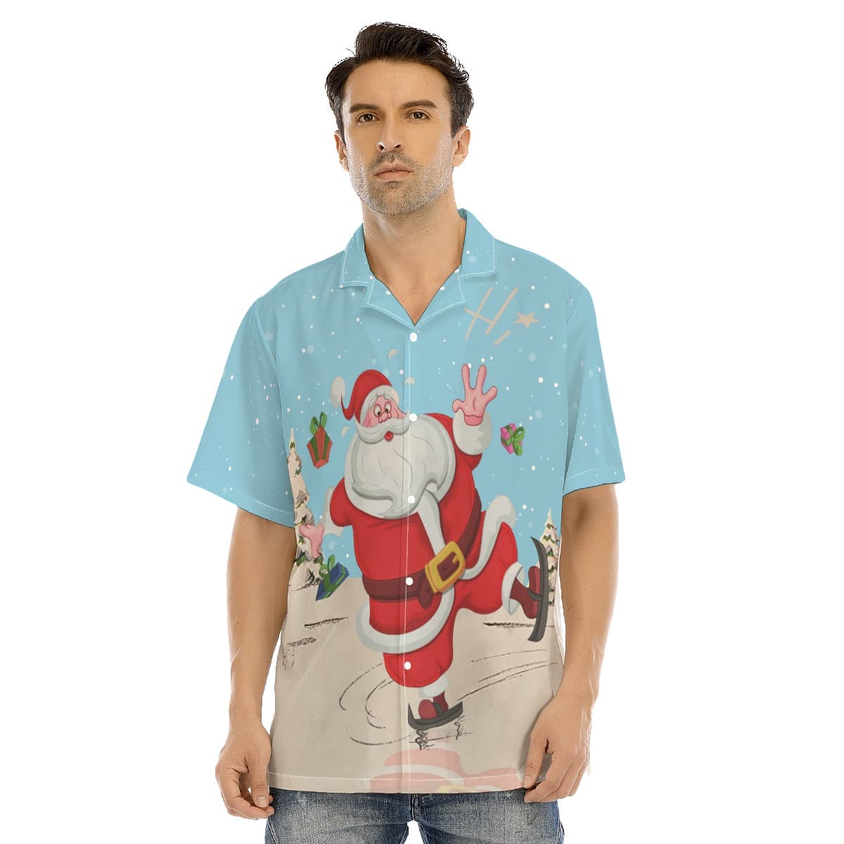 Cool Skating Santa Christmas Hawaiian Shirt For Men (1)