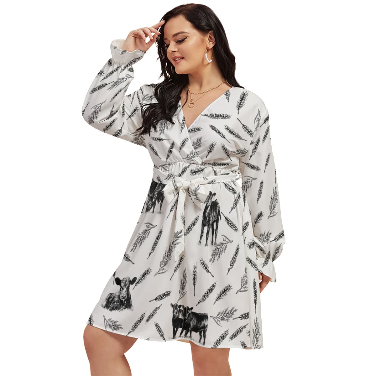 Cow Lover V-Neck Dress Plus Size (1)