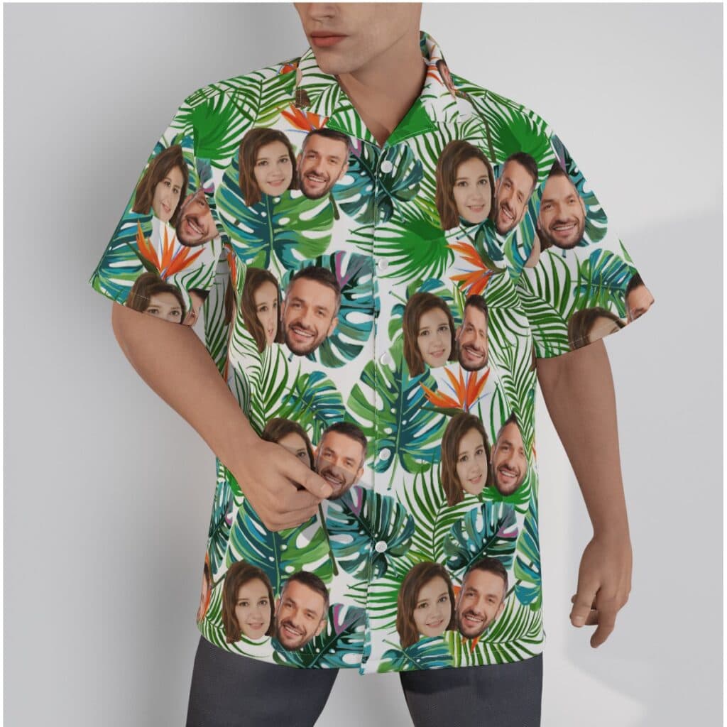 Custom 2 Faces Button Up Hawaiian Shirt For Couples (1)