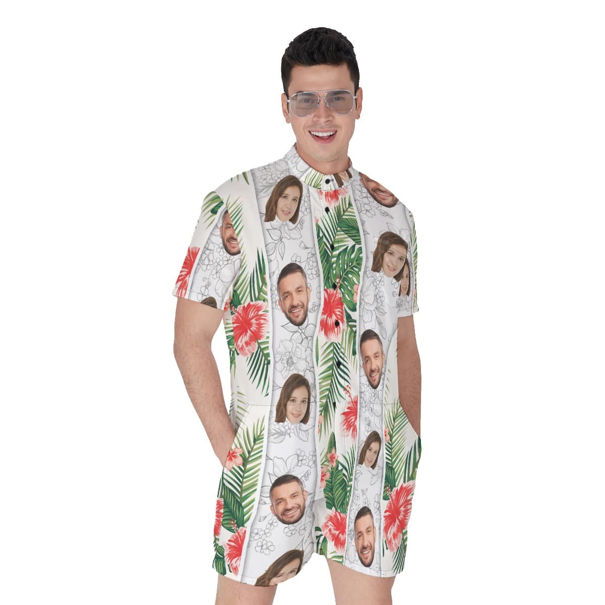 Custom 2 Faces Hibiscus Men's Romper (1)