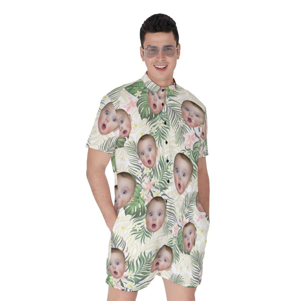 Custom Baby Face Floral Men's Hawaiian Romper