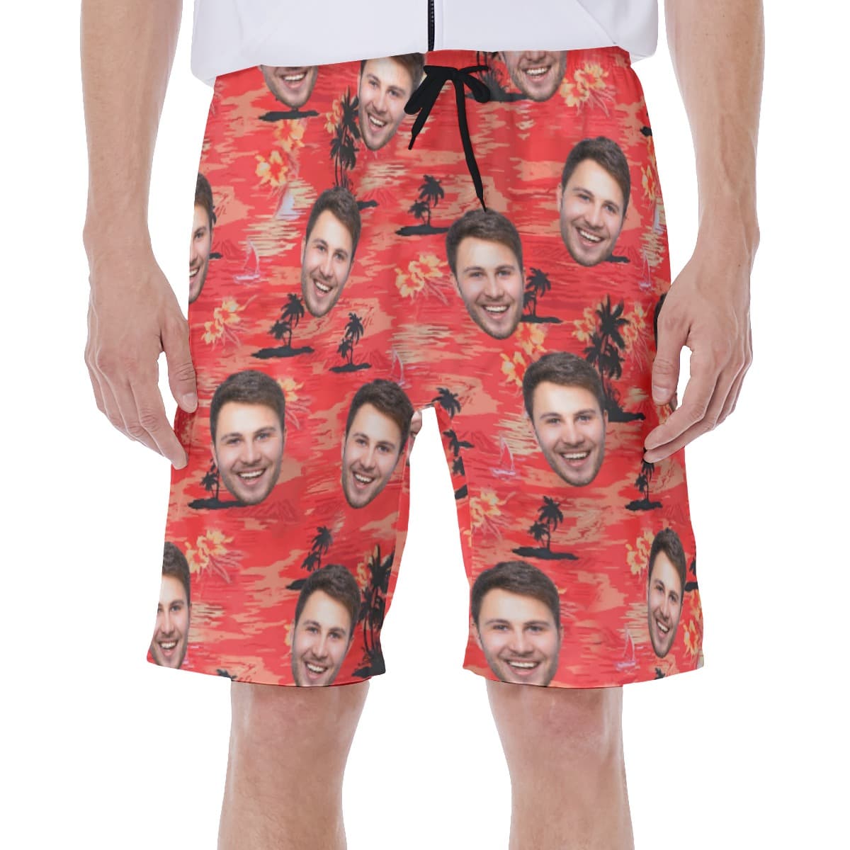 Custom Beach Red Men Hawaiian Shorts With Face (5)
