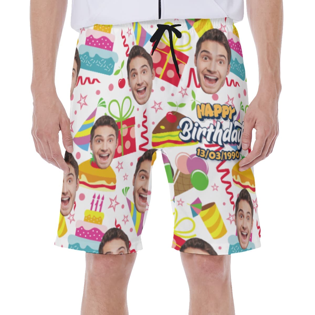 Custom Birthday Hawaiian Swim Trunks With Face And Date
