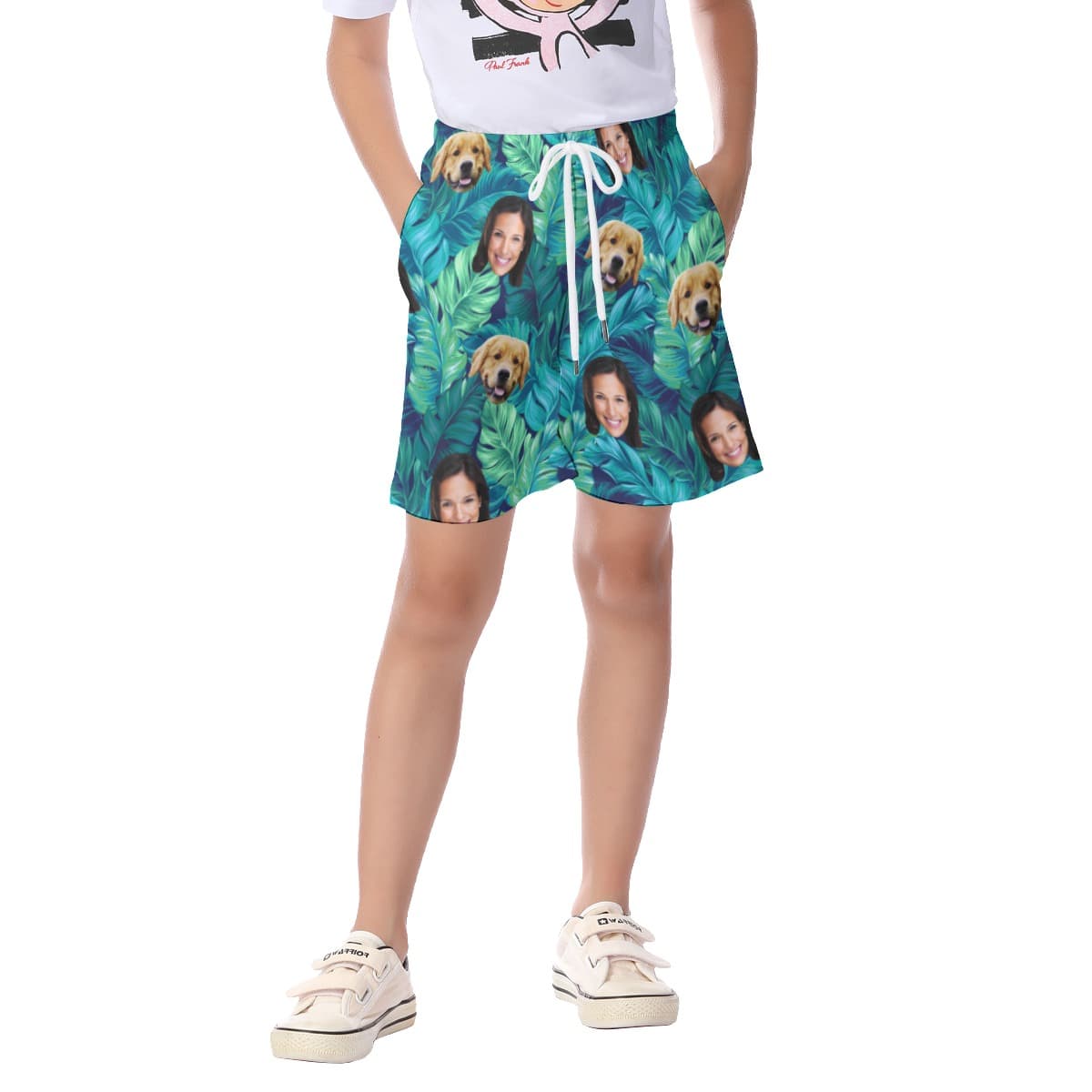 Custom Dog And Face Tropical Hawaiian Shorts For Kids (1)
