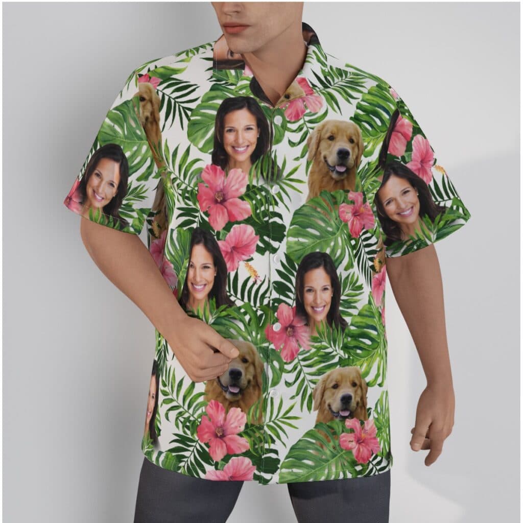 Custom Dog And Owner Face Hawaiian Shirt (1)