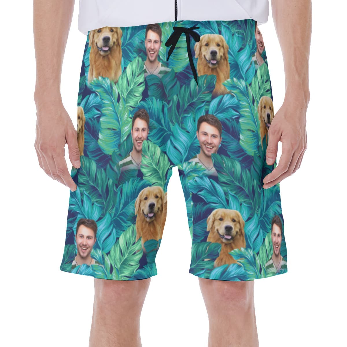 Custom Dog And Owner Face Hawaiian Swim Trunks For Men (2)