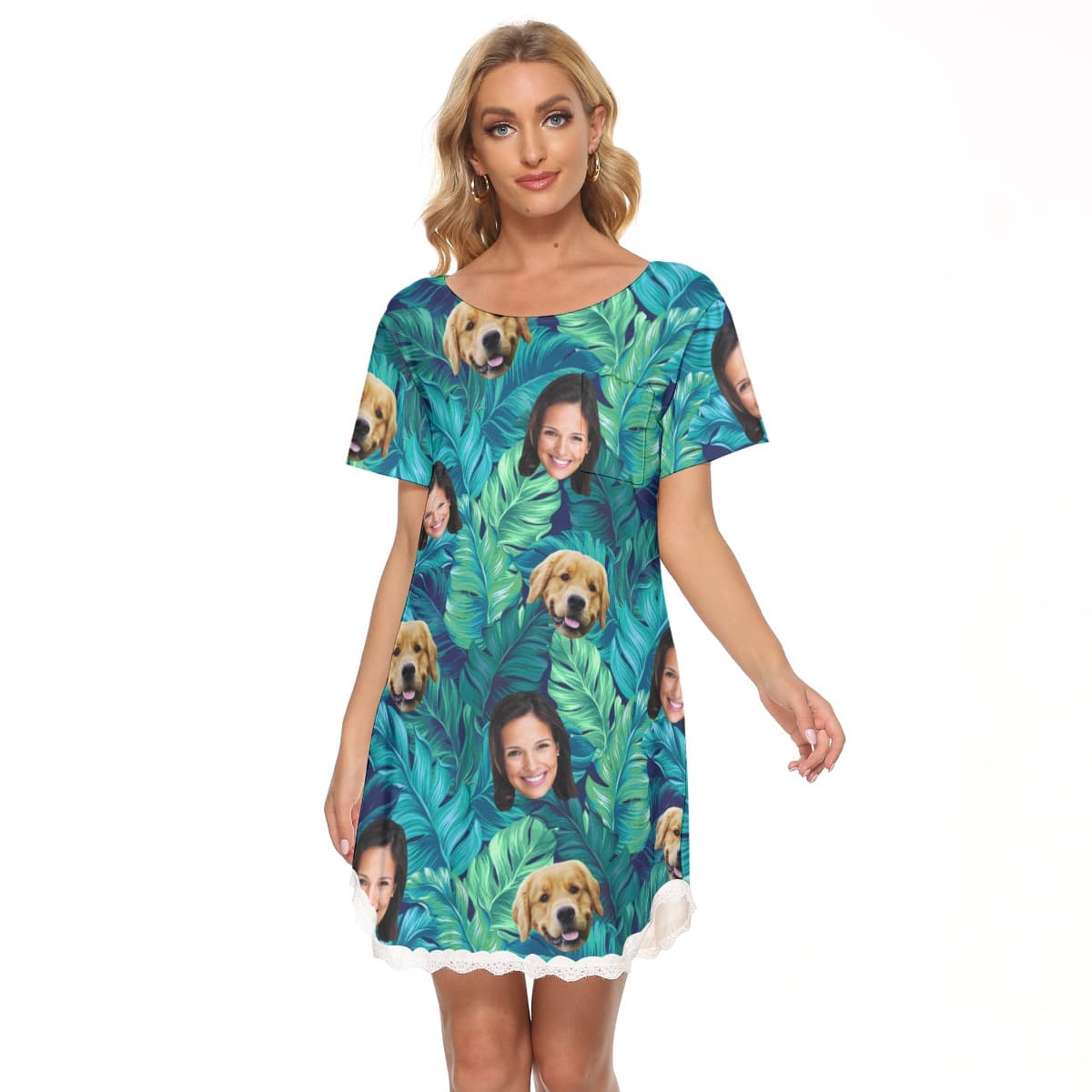 Custom Dog And Owner Tropical Hawaiian Lace Dress For Women (1)