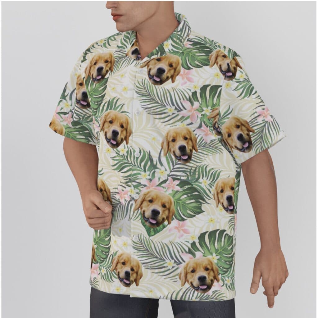 Custom Dog Face Tropical Hawaiian Shirt For Men