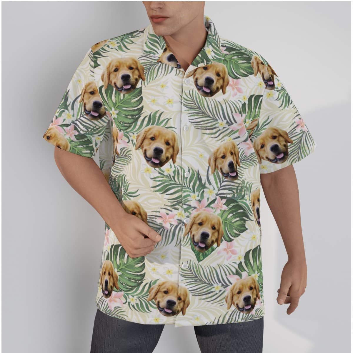 Custom Dog Face Tropical Hawaiian Shirt For Men (3)