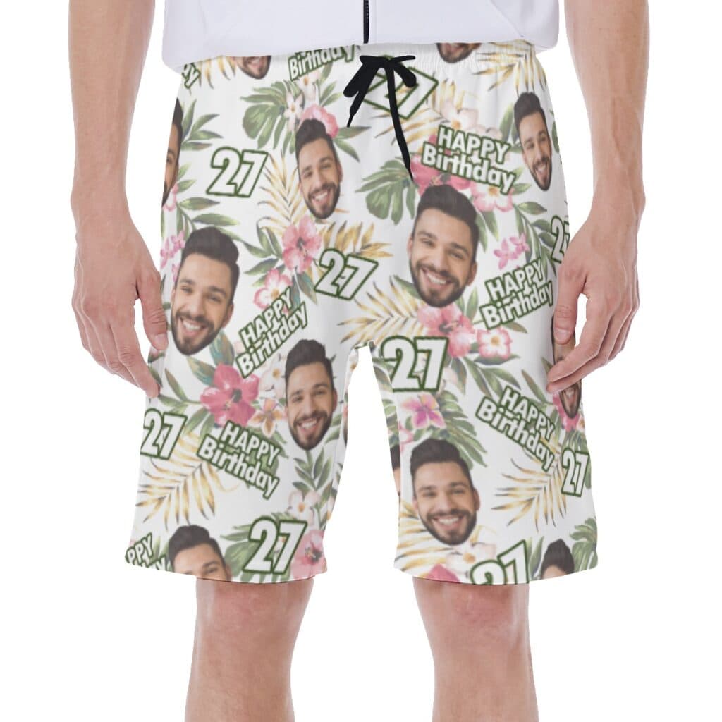 Custom Face And Age Birthday Floral Swim Trunks