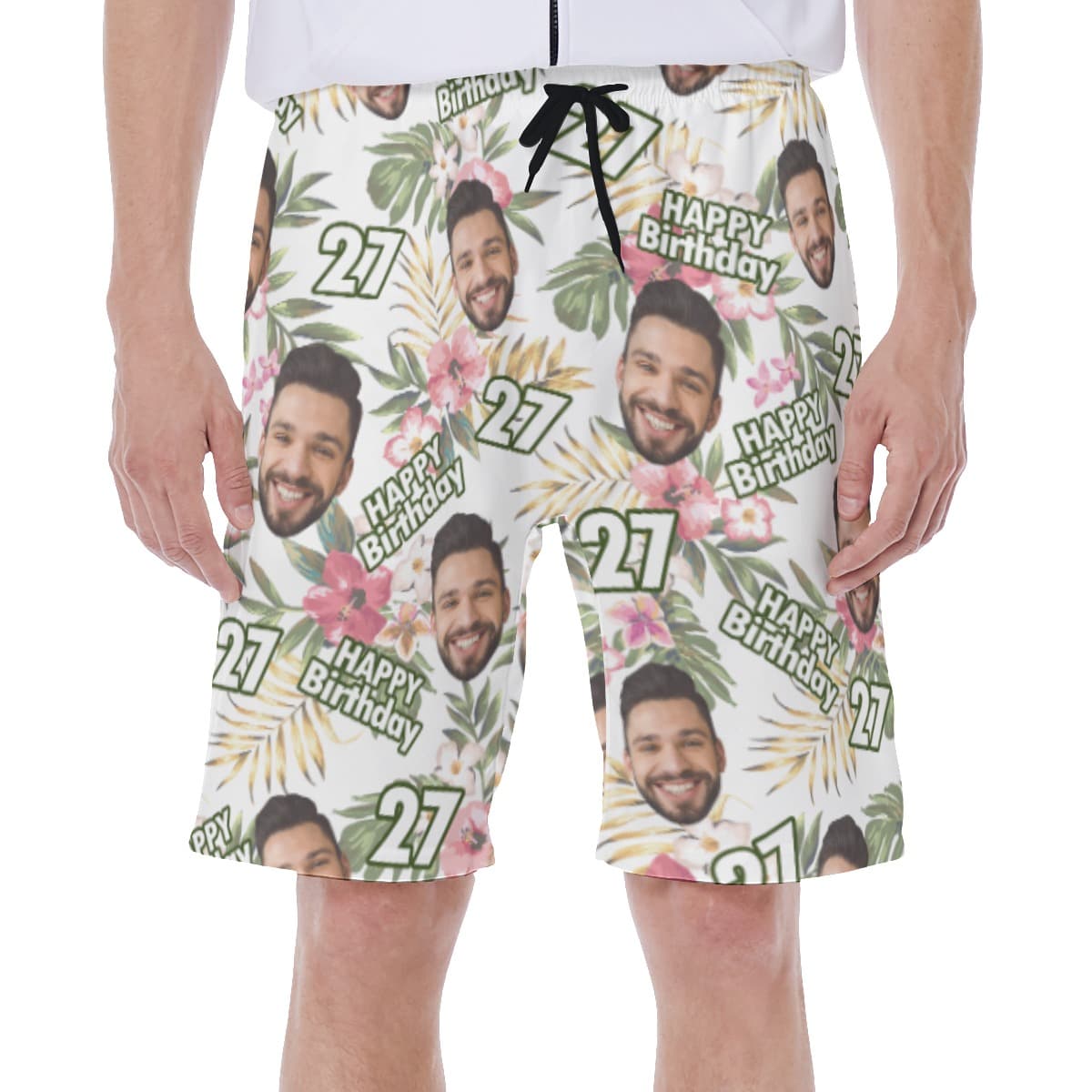 Custom Face And Age Birthday Floral Swim Trunks