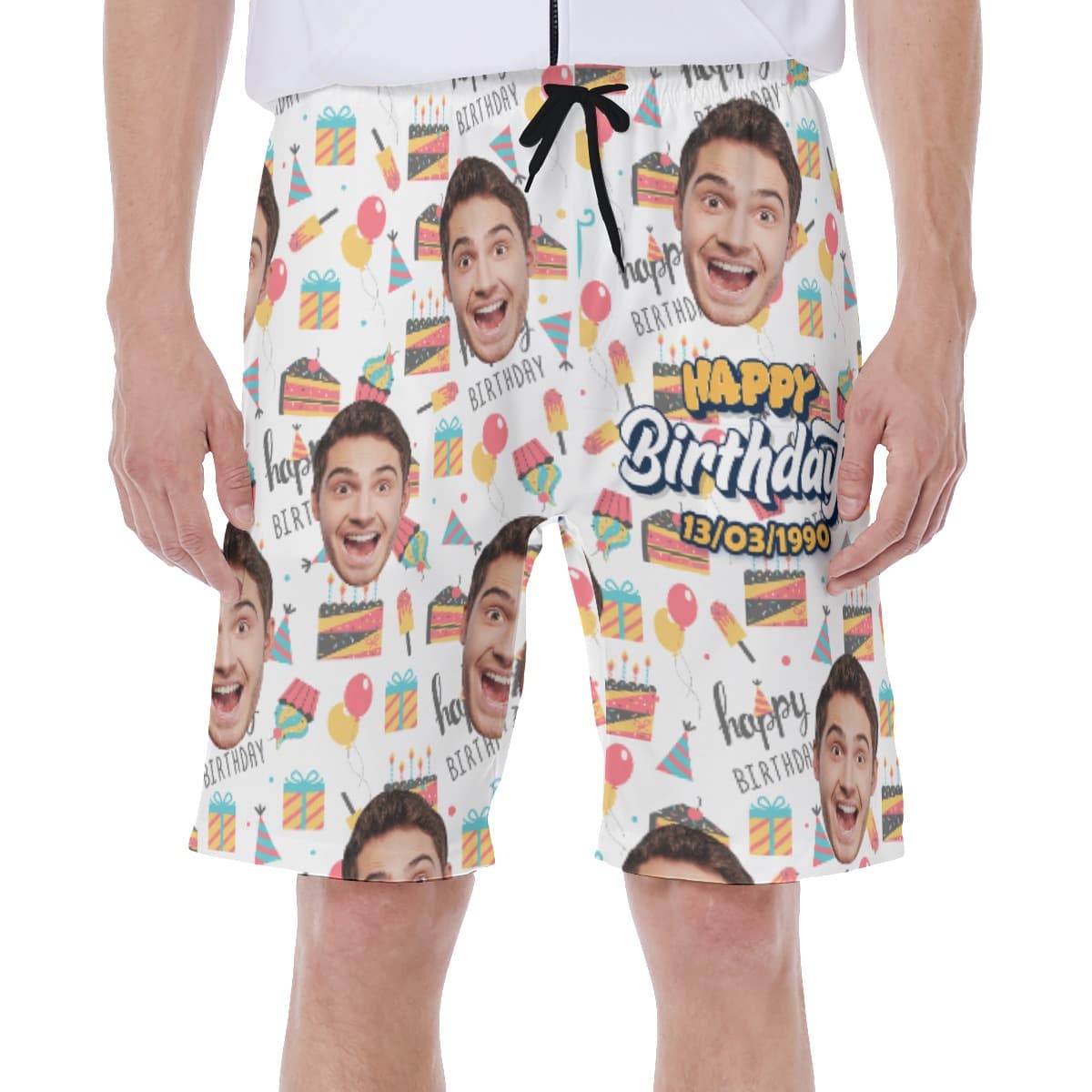 Custom Face And Birthday Date Hawaiian Swim Trunks For Men