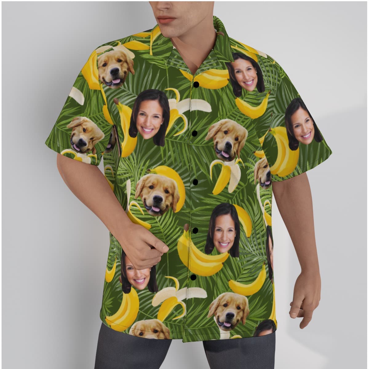 Custom Face And Dog Banana Hawaiian Shirt For Men (1)
