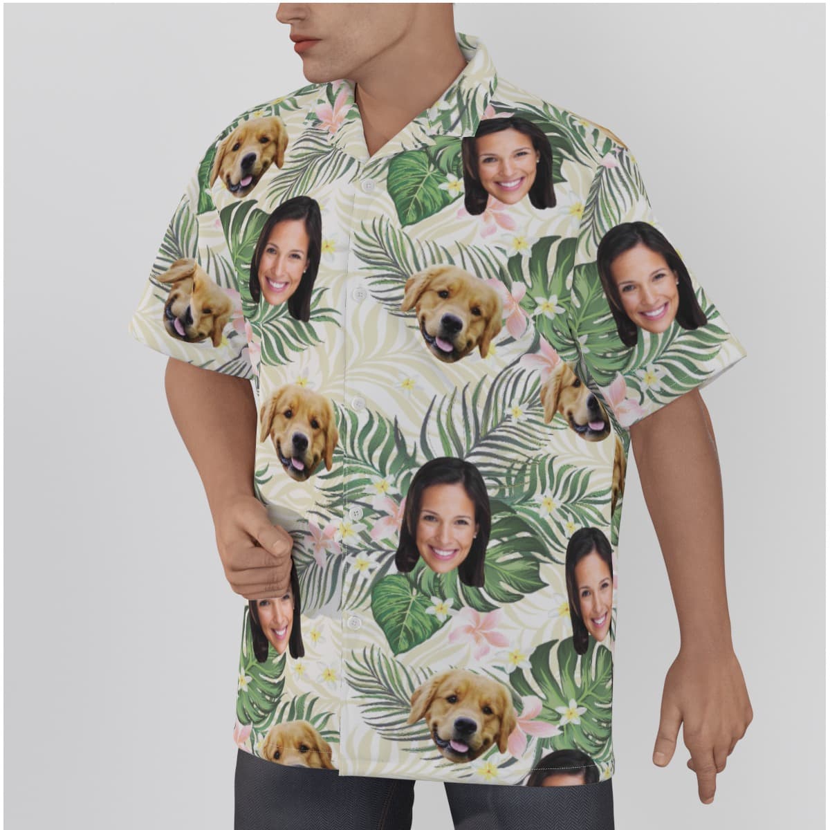 Custom Face And Dog Floral Hawaiian Shirt (2)
