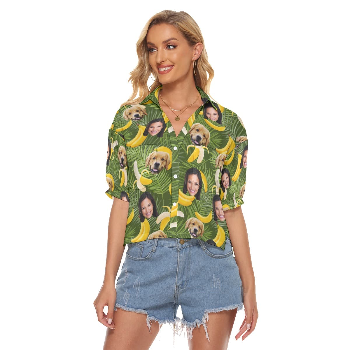 Custom Face And Dog Hawaiian Crop Top Shirt (1)