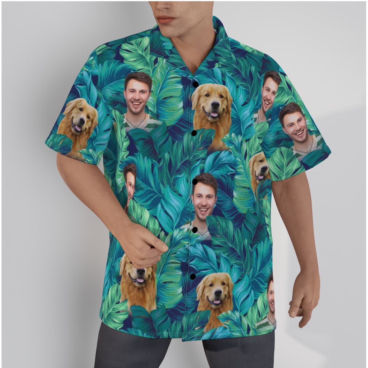 Custom Face And Dog Hawaiian Shirt (1)